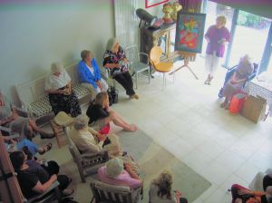 Marguerite Patten talking to group